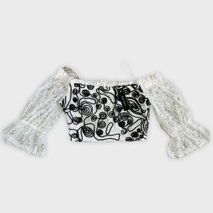 Entry Long Sleeve Crop Top Embroidered Large
